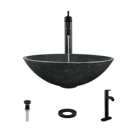 854 Honed Basalt Granite Sink with Faucet, Sink Ring, and Pop-up Drain in Antique Bronze