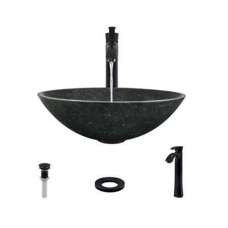 854 Honed Basalt Granite Sink with Faucet, Sink Ring, and Pop-up Drain in Antique Bronze