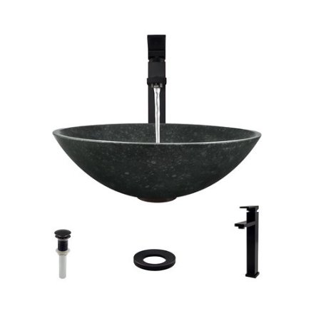 854 Honed Basalt Granite Sink with Faucet, Sink Ring, and Pop-up Drain in Antique Bronze