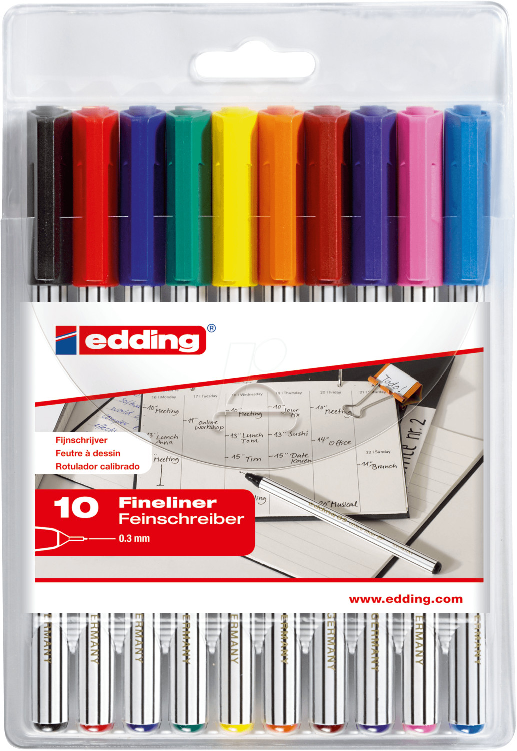 Edding 89 - Fineliner - Set Van 10 Stiften in Levendige Kleuren - Extra-fijne Ronde Punt 03 Mm - Viltstift Voor Fijn En Precies Schrijven Accentuere