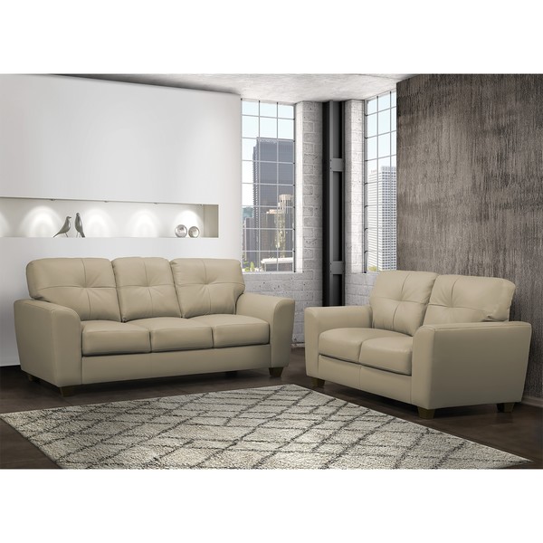Bahama Taupe Top Grain Leather Sofa and Loveseat Set