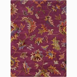 Artist's Loom Hand-tufted Transitional Floral Wool Rug (5'x7') - 5' X 7' (Purple)