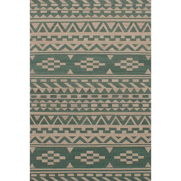 ECarpetGallery Izmir Green Wool Flatweave Kilim Rug - 5'2 X 8'1