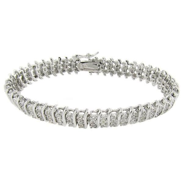 Finesque Sterling Silver 1/2 Ct TDW Diamond 3-row 'S'-link Bracelet