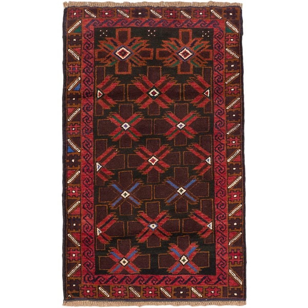 ECarpetGallery Black/Red Wool Hand-knotted Bahor Rug (2'8 X 4'4)
