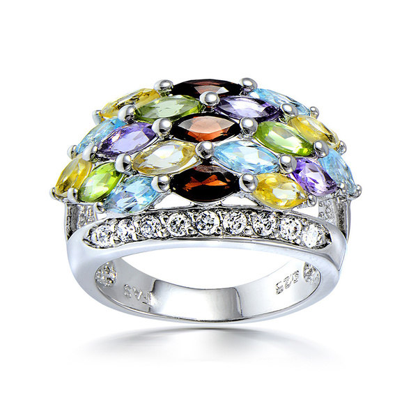 Glitzy Rocks Sterling Silver Multi-gemstone and CZ Ring