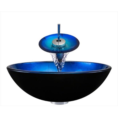 608 Foil Undertone Glass Vessel Sink, with Chrome Vessel Faucet, Sink Ring, and Vessel Pop-up Drain