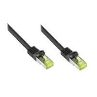 RJ45 Patchkabel MitCat.7 Rohkabel Und Rastnasenschutz (RNS®), S/FTP, PiMF, Halogenfrei, 600MHz, OFC, Schwarz, 0,15m, Good Connections® (8070R-002S)