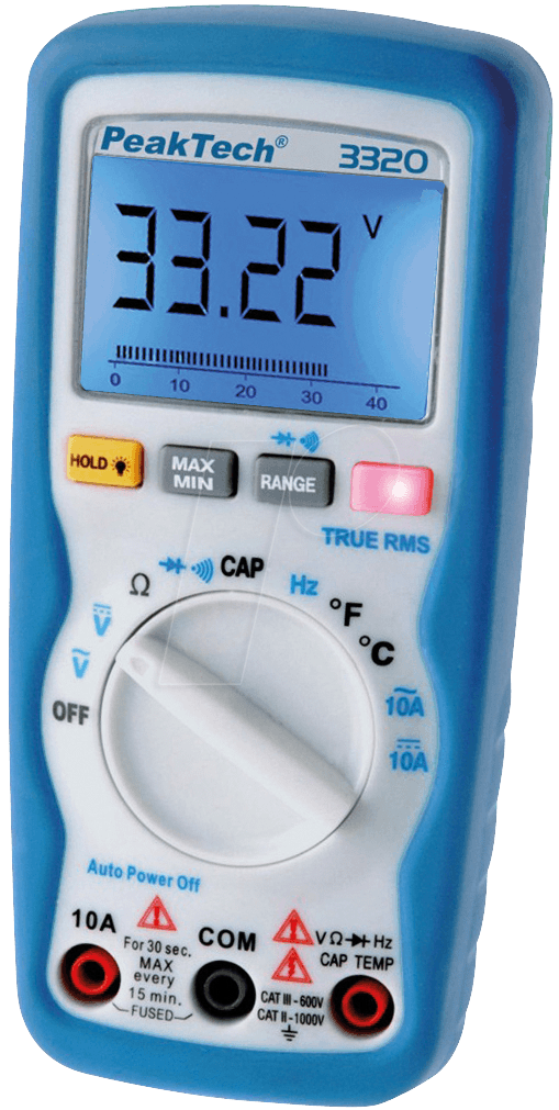 PeakTech Digital-Multimeter TRMS AC 3?-stelliges LCD/6000 Stellen 600 VAC 600 VDC 10 ADC (PeakTech 3320)