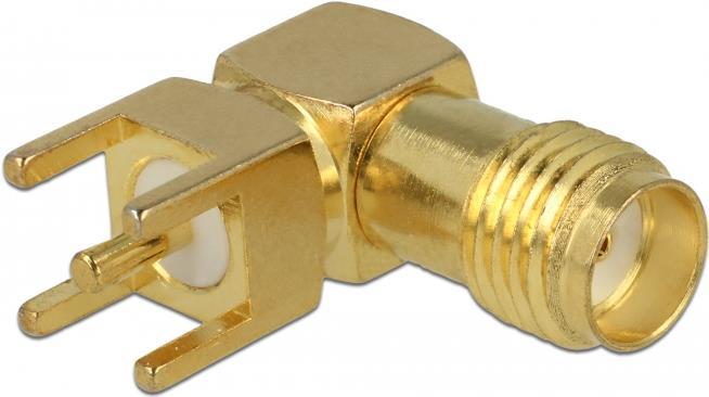DeLOCK SMA Buchse 90° PCB - 0 - 6 GHz - 50 Ohm - Gewindetyp: 1/4 - 36 UNS - 2A - Gewindelänge 5 Mm (65849)