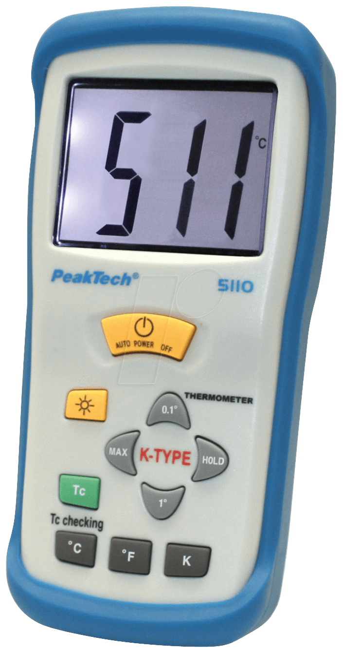 PeakTech Handheld Thermometer, Type K Thermocouple Probe, 1 Input(s), +1300C Max, 0.5 % Accuracy