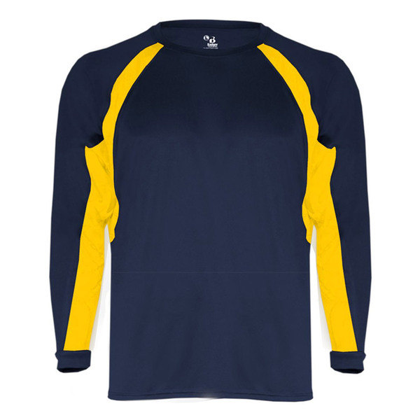 Custom Badger Youth B-Core Hook L/S Performance Tees Blue/Yellow