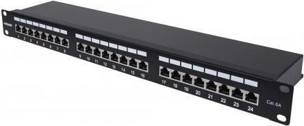 Intellinet Patch Panel Cat6a FTP 24-Port 1U Shielded 90 Top-Entry Punch Down Blocks Black