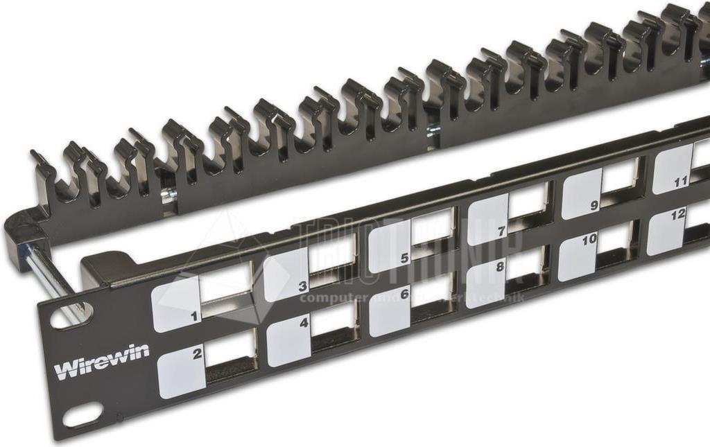 Wirewin High Quality 24-Port Keystone Modul-Leerpanel, 19, Schwarz, Geschirmt Keystone System (WKS PANEL 24 BLACK)