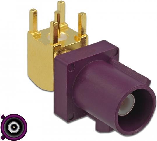 DeLOCK FAKRA D Stecker 90° PCB - Isolation: PTFE - 21,3 X 11,5 Mm - Bordeauxviolett (89775)