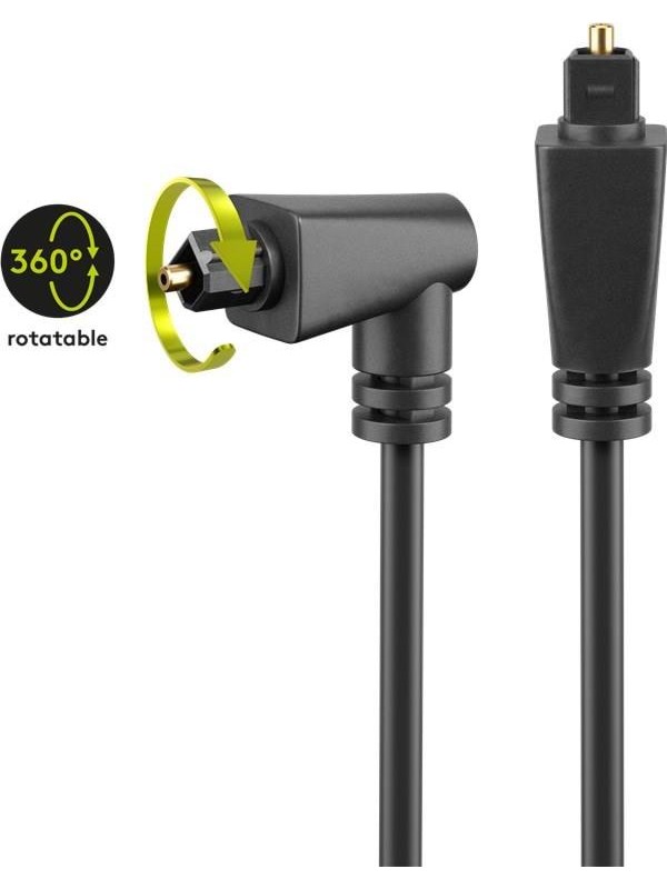 Goobay Lichtwellenleiterkabel, 1 M, Schwarz - Toslink-Stecker > Toslink-Stecker 90°, Schwarz (41594)