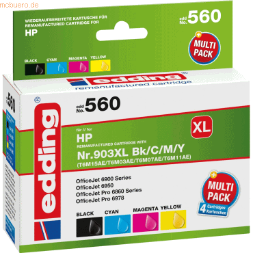 4 Edding EDD-560 Schwarz, Cyan, Magenta, Gelb Tintenpatronen Ersetzen HP 903XL (3HZ51AE) (18-560)