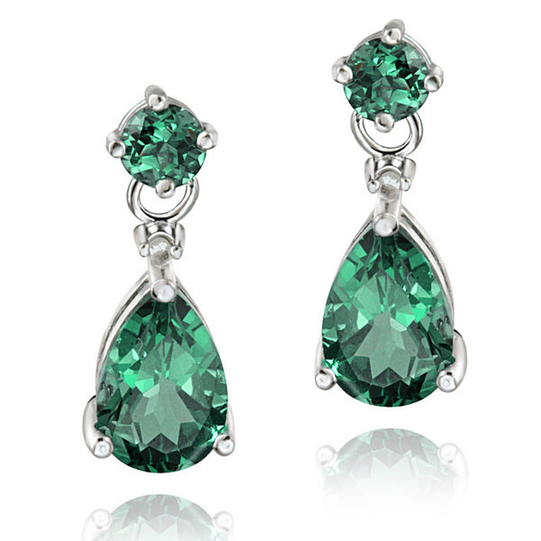 Glitzy Rocks Sterling Silver Created Green Quartz and Diamond Earrings