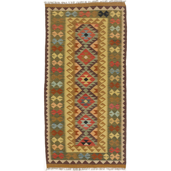 ECarpetGallery Brown/Red Wool Handwoven Kashkoli Kilim Rug (Brown, Red Wool (3'4 X 6'8))