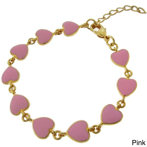 Molly and Emma 18k Gold Overlay Children's Enamel Heart Bracelet