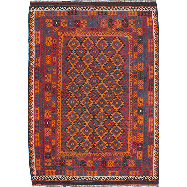 Ecarpetgallery Hand-woven Qashqai Red Wool Kilim (6'10 X 9'9)