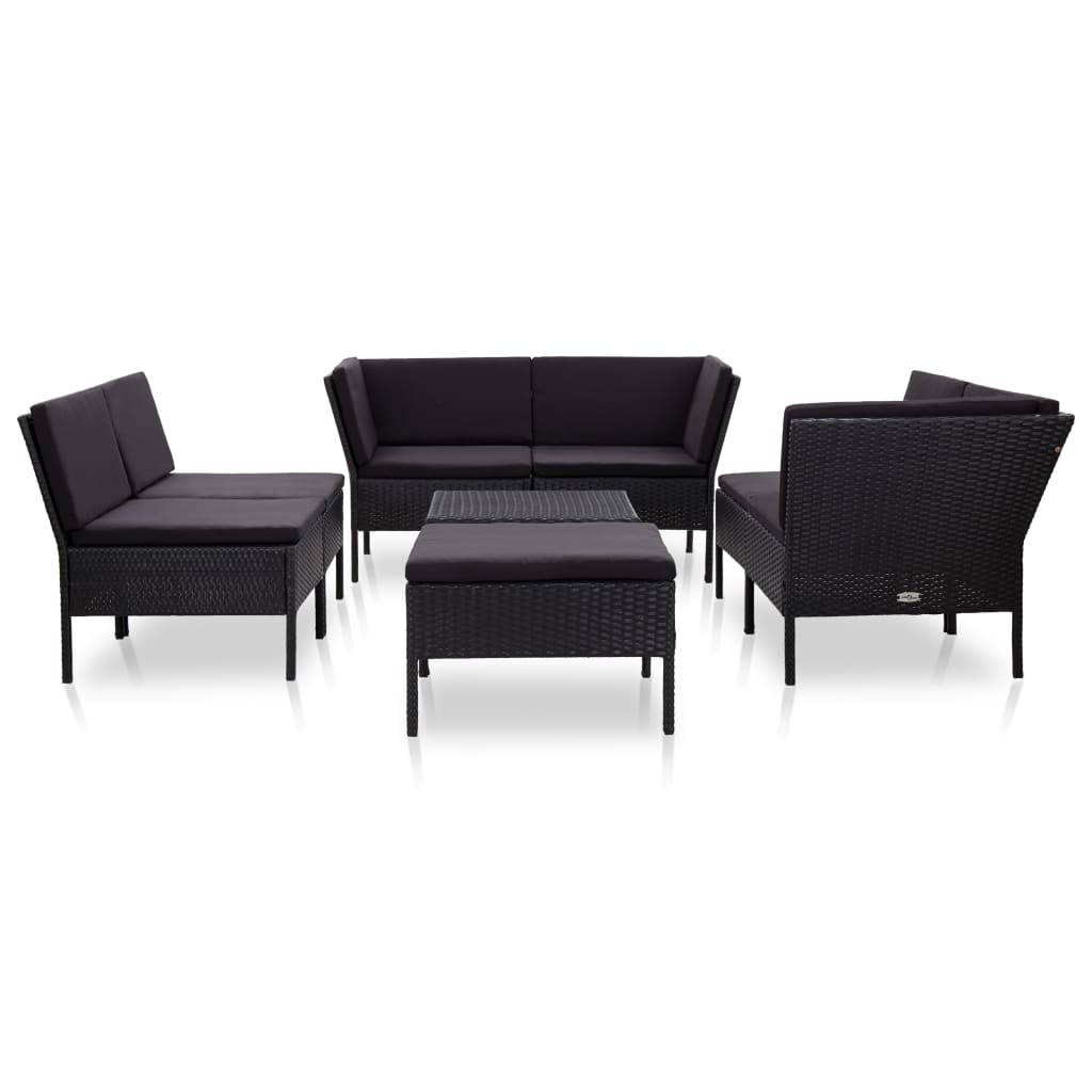 VidaXL Salon De Jardin 8 Pcs Avec Coussins Résine Tressée Noir