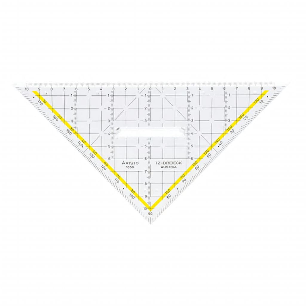 Aristo 1650/2 TZ Triangle with Firm Grip (Hypotenuse 22.5 Cm Ink Nubs Facet on Hypotenuse Plexiglass with Deep Embossing Made in Austria) Transpar