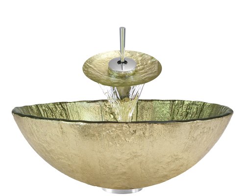 P326 Chrome Bathroom Ensemble (Vessel Sink  Waterfall Faucet  Pop-up Drain  & Sink Ring)