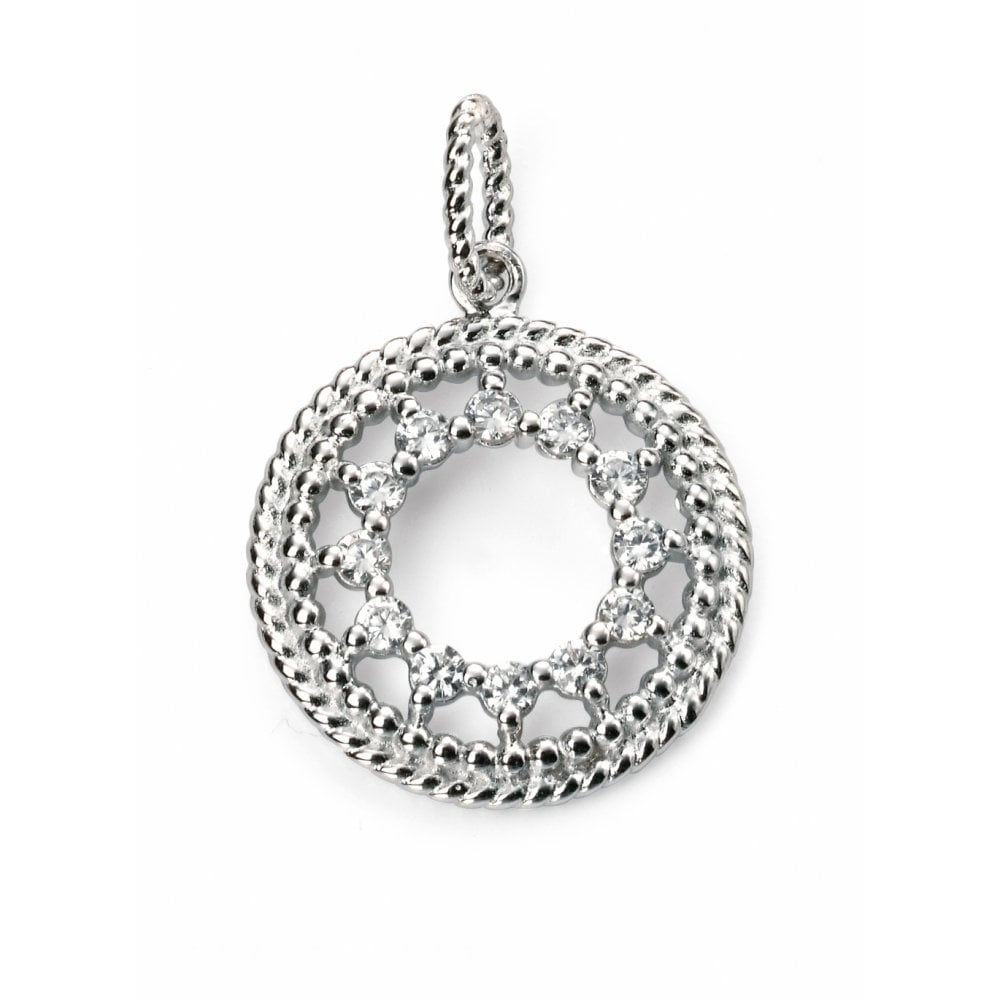 Elements Silver Elements Rhodium Plated Clear CZ Open Star Circle Pend