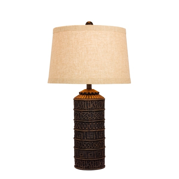 Fangio Lighting's 6229 28.5 in. Tribal Marked Resin Table Lamp in a Brown Finish
