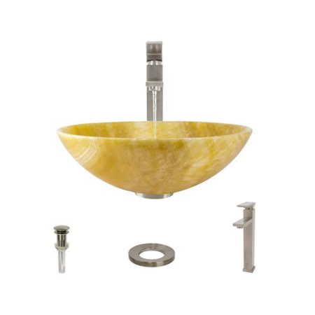 853 Honey Onyx Vessel Sink with Faucet, Sink Ring, and Pop-up Drain in Brushed Nickel