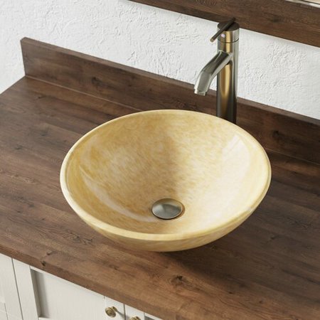 853 Honey Onyx Vessel Sink with Faucet, Sink Ring, and Pop-up Drain in Brushed Nickel