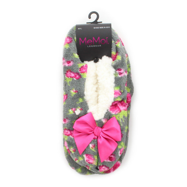MF5-9306-02004-S-M Womens Flower Fluff Sherpa Lined Slippers, Gray - Small & Medium