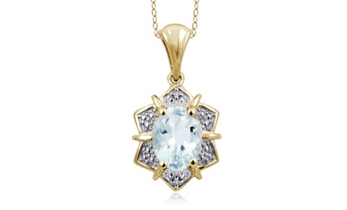 Jewelonfire 1.15 Ctw Aqua & Accent White Dia Pend SS 23694 Blue 1 Ct I2-I3 Aquamarine Aquamarine