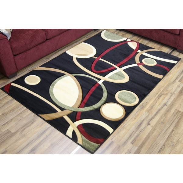 Empire Rosa Black/Beige Hand-carved Transitional Rug (5'3 X 7'5)