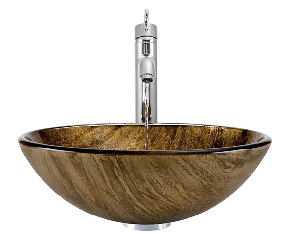 632 Glass Vessel Bathroom Sink, with Chrome Vessel Faucet, Sink Ring, and Vessel Pop-up Drain