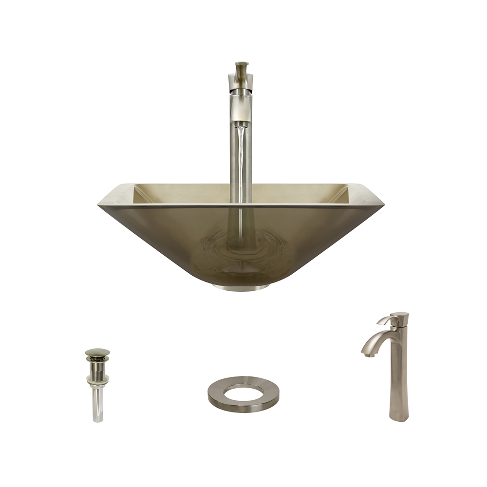 MR Direct 603 Taupe Vessel Sink Ensemble with a Brushed Nickel Finish 726 Faucet  Pop-up Drain  and Sink Ring.