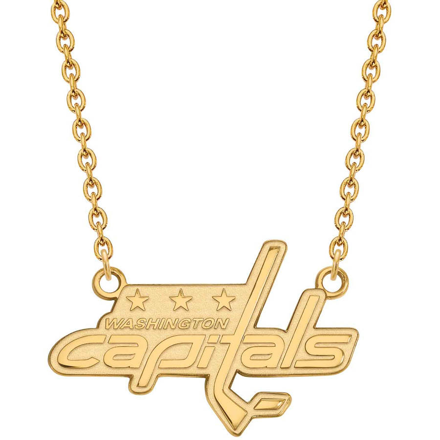 LogoArt Sterling Silver with Gold-plated NHL Washington Capitals Large Pend with Necklace