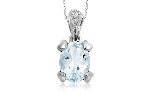 Jewelonfire 1.15 Ctw Aqua & Accent White Dia Pend SS 23731 1 Ct Blue I2-I3 Aquamarine Aquamarine