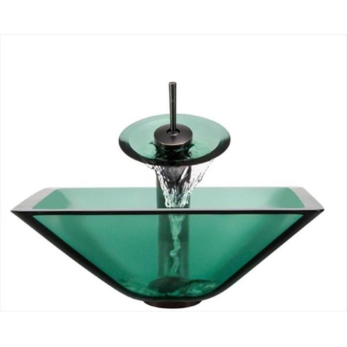 MR Direct 603 Emerald Vessel Sink Ensemble with an Oil-rubbed Bronze Finish Waterfall Faucet  Pop-up Drain  and Sink Ring.