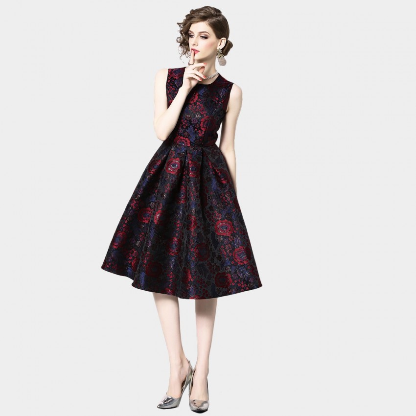 OFYA Floral a-line Red Dress (6229)