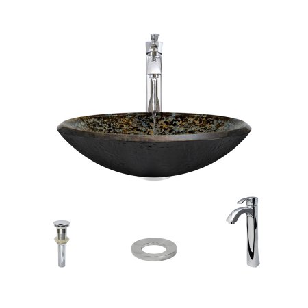 634 Hand-Painted Foil Undertone Glass Vessel Sink, with Chrome Vessel Faucet, Sink Ring, and Vessel Pop-up Drain