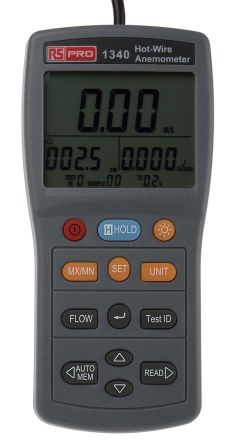 RS PRO Anmomtre RS1340, Pour La Mesure De La Vitesse D'air, Jusqu' 30 M/s, 59 Knots, 68 Mile/h, 110 Km/h, 6000 Ft/min,