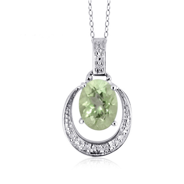 Jewelonfire 1.30 CT Green AME & 1/20 CT White Dia Pend in SS 24042 I2-I3 Green Amethyst 1 1/4 Ct Green Amethyst