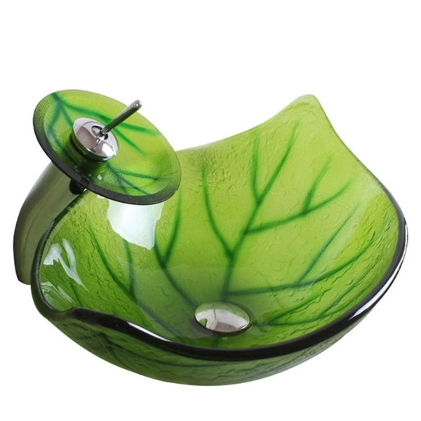 Arsumo Glass Vessel Bathroom Sink Set - Faucet, Pop-up Drain and Mounting Ring