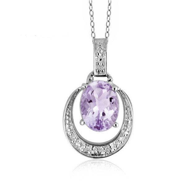 Jewelonfire 1.05 CT Pink AME & 1/20 CT White Dia Pend in SS 24046 Pink 1 Ct I2-I3 Amethyst Pink Amethyst