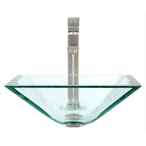 603 Crystal Glass Vessel Sink, with Brushed Nickel Vessel Faucet, Sink Ring, and Vessel Pop-up Drain