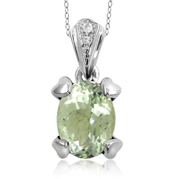 Jewelonfire 1.30 CT Green AME & Accent White Dia Pend in SS 24145 Green I2-I3 1 1/4 Ct Amethyst Green Amethyst