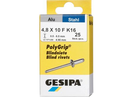 Gesipa 1433852 PolyGrip Blind Rivet 4.8x10mm Steel/Aluminium 25Pieces