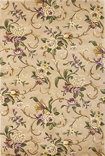KAS Rugs 9201 Emerald Sofia Scroll Round Area Rug, 7-Feet 6-Inch, Beige